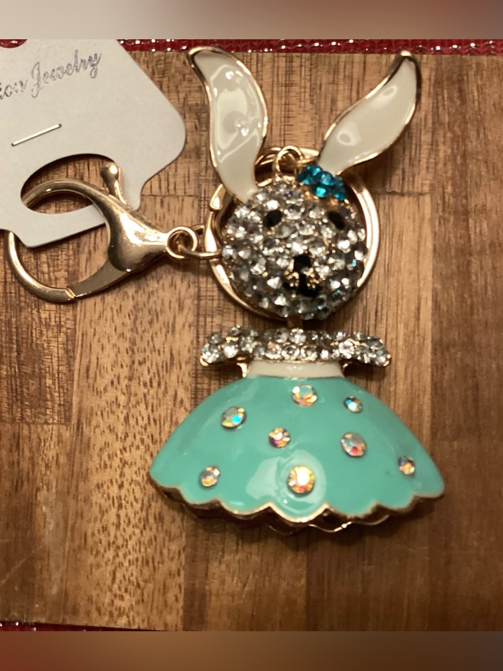 Bunny rhinestone Charm or keychain super cute in skirt with hair bow to arch - Picture 5 of 5